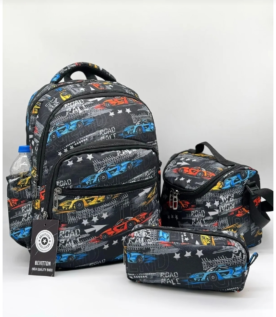 Bevitton Boys' School Bag Set – Black with Car Pattern